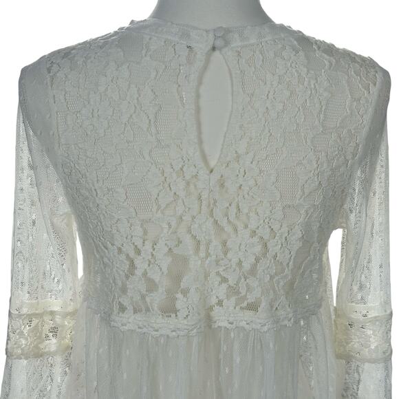 Free People Lace Top Women Sze Medium Ivory White Boho Romantic Sheer Dot Blouse - Picture 7 of 14